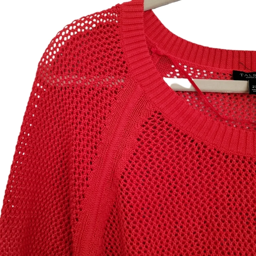 Talbots Sweater 2X Petite Red Open Knit Tunic Long Sleeve Plus Size Pullover - Picture 4 of 7